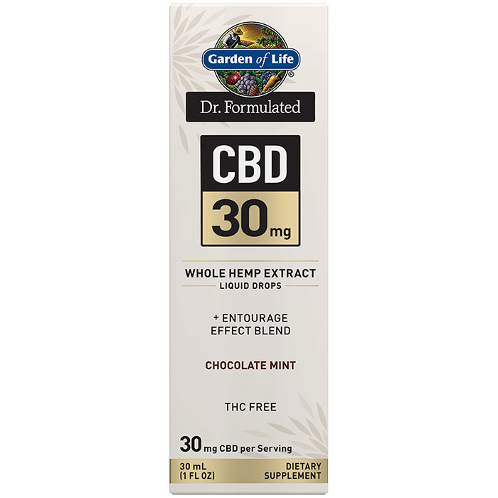 Dr. Formulated CBD 30 mg Whole Hemp Extract Liquid Drops, Chocolate Mint, 30 ml, Garden of Life